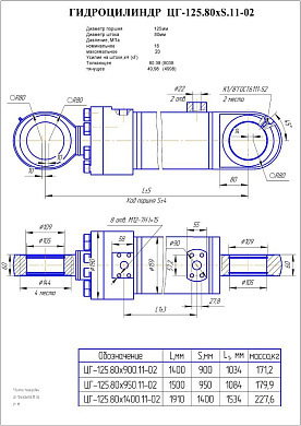 Гидроцилиндр ЦГ-125.80х950.11-02