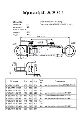 Гидроцилиндр подъема стрелы, опор экскаваторов КГЦ 186.125-80-500