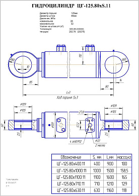 Гидроцилиндр ЦГ-125.80х630.11