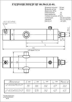 Гидроцилиндр ЦГ-80.50х710.33-01