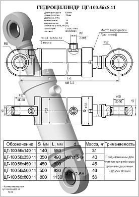 Гидроцилиндр ЦГ-100.56х140.11