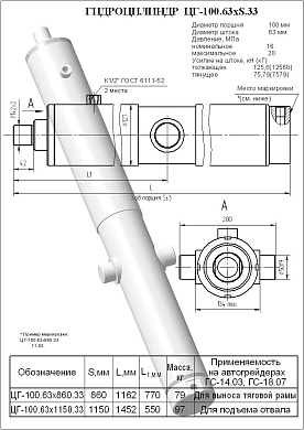 Гидроцилиндр ЦГ-100.63х860.33