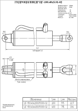 Гидроцилиндр ЦГ-100.40х200.01.000-02