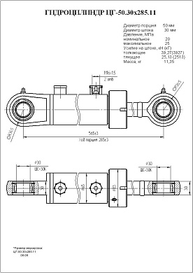 Гидроцилиндр ЦГ-50.30х285.11